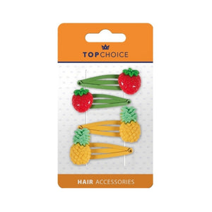 Hair Clips - Strawberries & Pineapples, 4 pcs - Top Choice