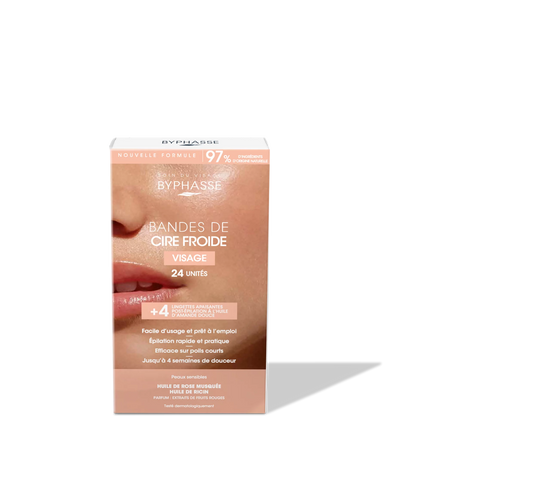 Cold Wax Strips Face & Delicate Areas, For Sensitive Skin (20 Strips + 4 Wipes)