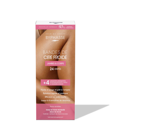 Cold Wax Strips Bikini & Underarms, For Sensitive Skin (24 Strips + 4 Wipes)