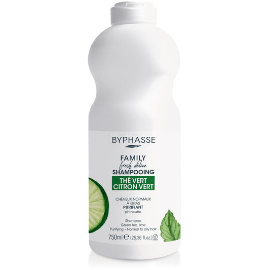 Family Fresh Délice Hair Shampoo, Green Tea & Lime, Normal to Oily Hair, 750ml - Byphasse