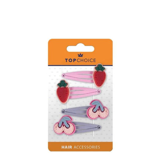 Hair Clips - Strawberries & Cherries, 4 pcs - Top Choice