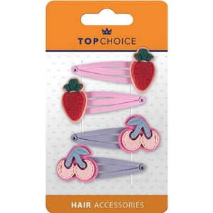 Hair Clips - Strawberries & Cherries, 4 pcs - Top Choice